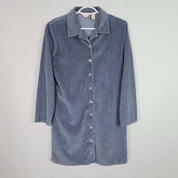 J. JILL Corduroy Shirt Jacket BLUE size XS Retro Preppy 100% Cotton Long Shacket - Picture 2 of 6